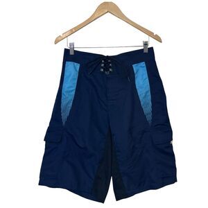Fox Racing Mens Size 30 Swim Board Shorts Cargo Blue Black Colorblock